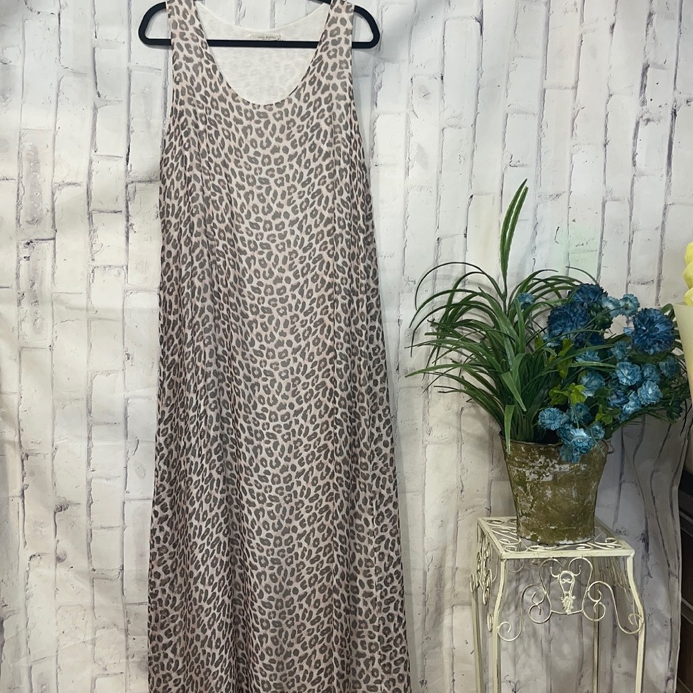Viola Borghi Leopard Print Dress Maxi Silk Blend Pink & Grey Lined Sheath